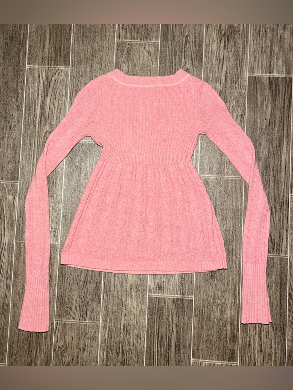 Vtg Hollister Babydoll Sweater Pink Rabbit Hair Cable Knit Long Sleeve Y2K - Picture 3 of 5